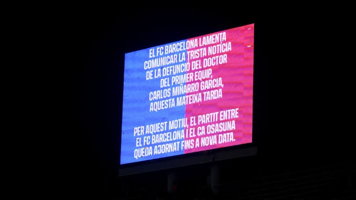 Suspendido el Barcelona-Osasuna por la muerte de Carles Miñarro, médico del Barça