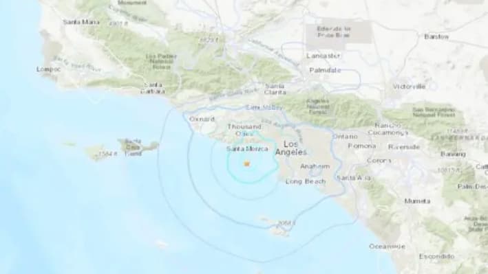Un sismo de magnitud 4.2 sacudió 16 kilómetros al sur de Malibú, California, a las 2 a.m. del 25 de enero de 2023. (Cortesía del Servicio Geológico de EE. UU.)