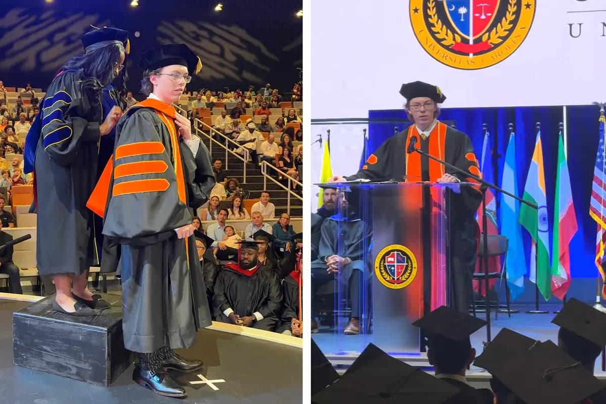 Mike Wimmer, de 16 años, se graduó junto a sus compañeros de clase en la Universidad de Carolina el 3 de mayo y se convirtió en la persona más joven de Estados Unidos en obtener un doctorado. (Cortesía de Melissa Wimmer).