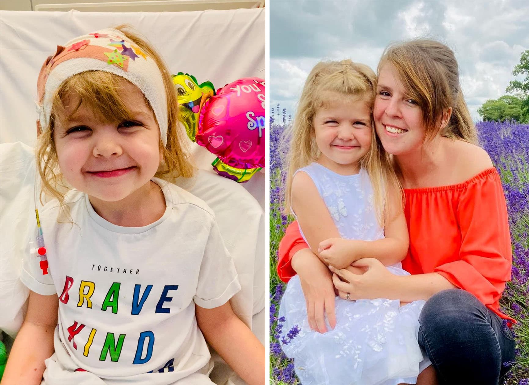 Evie-Mae Geurts en el hospital y con su madre, Amy. (SWNS)