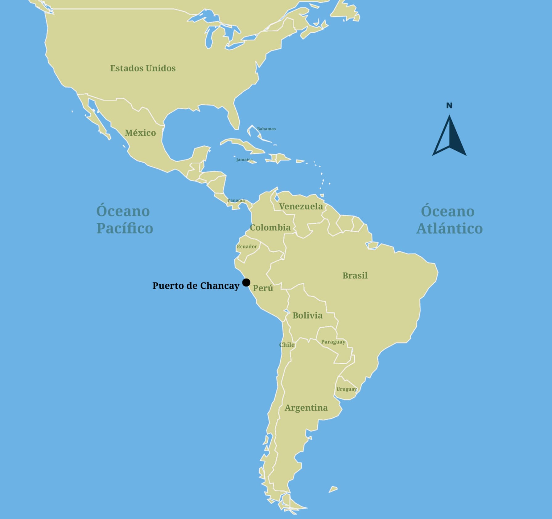 <em>Ubicación del puerto Chancay en Perú. (The Epoch Times/Mapa de dominio público, vía <a href="https://picryl.com/media/a-large-blank-world-map-of-1914-with-oceans-marked-in-blue-1-4edb36" target="_blank" rel="noopener">Picryl</a>)</em>