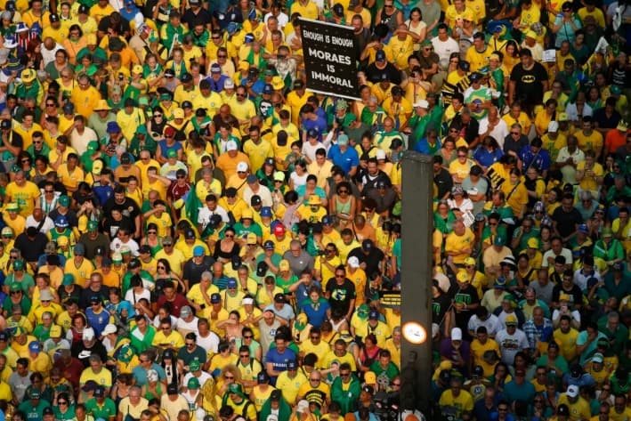 Partidarios del expresidente brasileño Jair Bolsonaro durante una manifestación con motivo del Día de la Independencia en São Paulo, Brasil, el 7 de septiembre de 2024. (Miguel Schincariol/AFP a través de Getty Images)