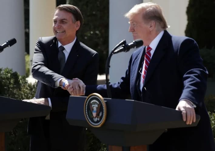 El presidente de Estados Unidos, Donald Trump, y el presidente de Brasil, Jair Bolsonaro, en el Jardín de las Rosas de la Casa Blanca, el 19 de marzo de 2019, en Washington. (Alex Wong/Getty Images)