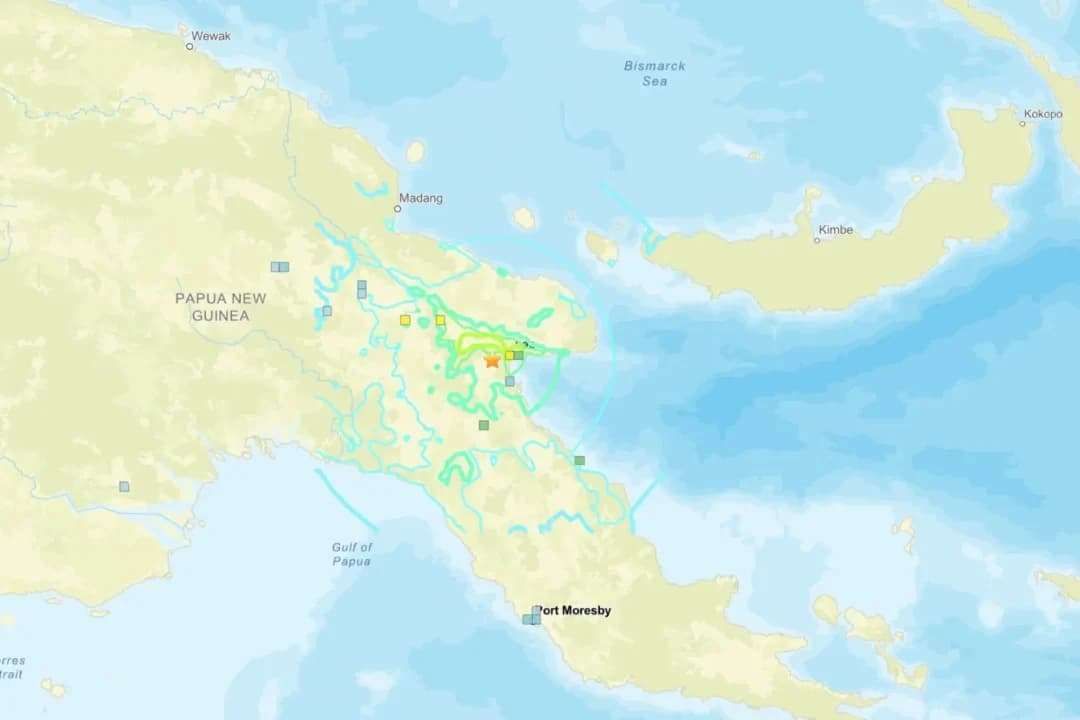 Un mapa muestra la ubicación donde se produjo el terremoto de magnitud 6,6 en Lae, Papúa Nueva Guinea, el 7 de octubre de 2025. (USGS)
