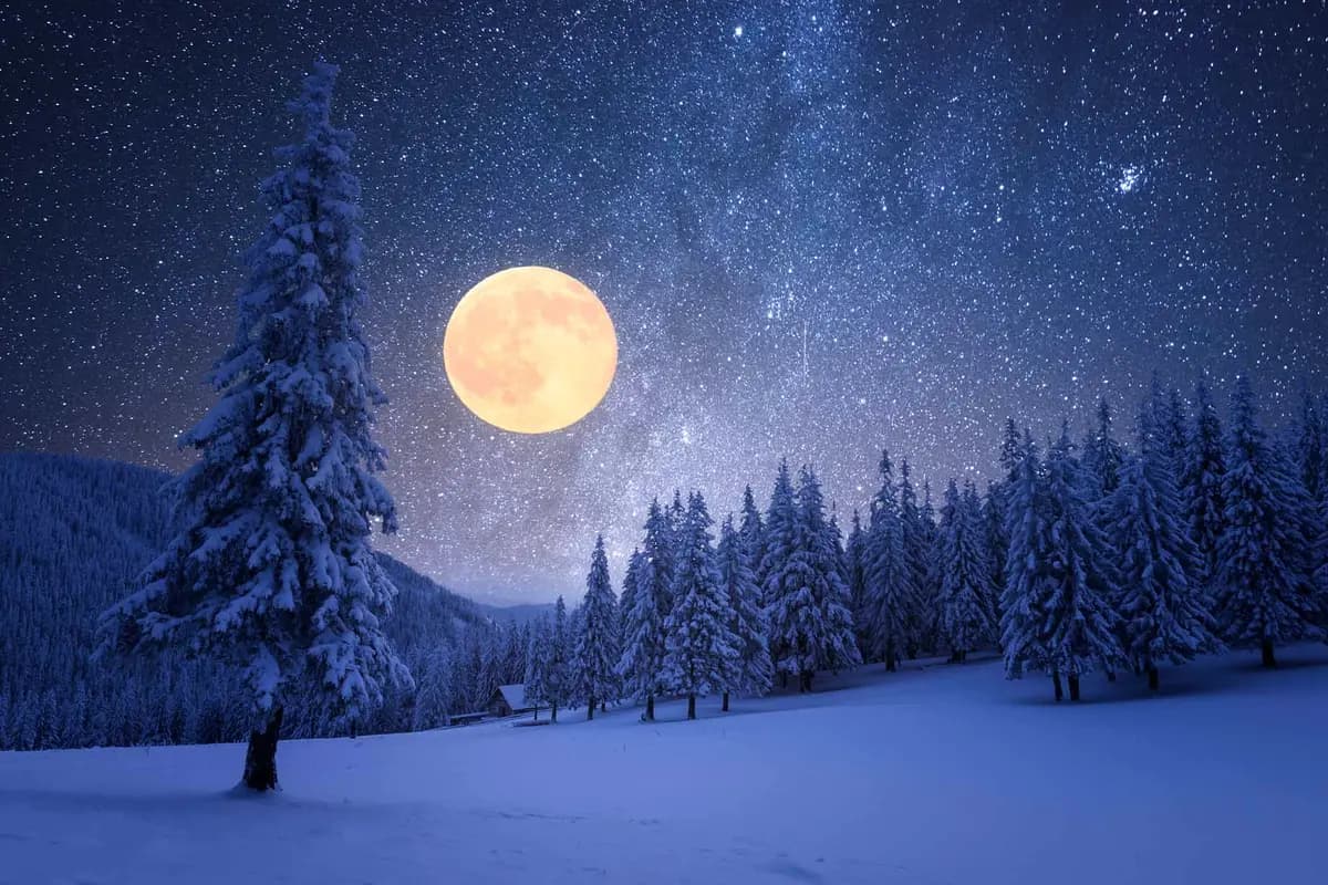 <em>Ilustración de una luna llena en una noche estrellada de invierno. (Shutterstock/Kotenko Oleksandr)</em>