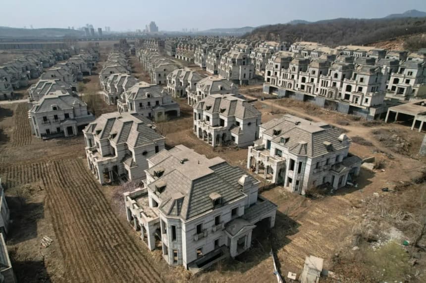 Villas abandonadas en un suburbio de Shenyang, en la provincia nororiental china de Liaoning, el 31 de marzo de 2023. (Jade Gao/AFP a través de Getty Images)