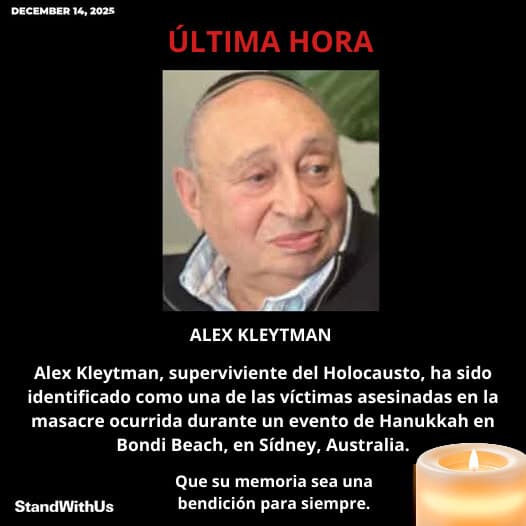 Alex Kleytman fue una de las 15 víctimas del tiroteo en la playa Bondi en Autralia el 14 de diciembre de 2025. (Imagen publicada en FaceBook por StandWithUs)