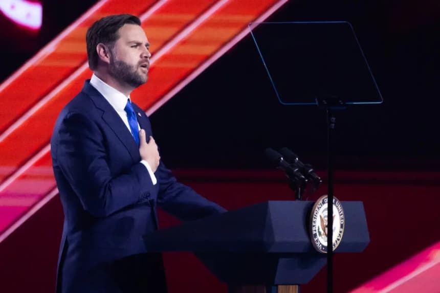 El vicepresidente JD Vance en el AmericaFest de Turning Point USA, en Phoenix, el 21 de diciembre de 2025. (John Fredricks/The Epoch Times)