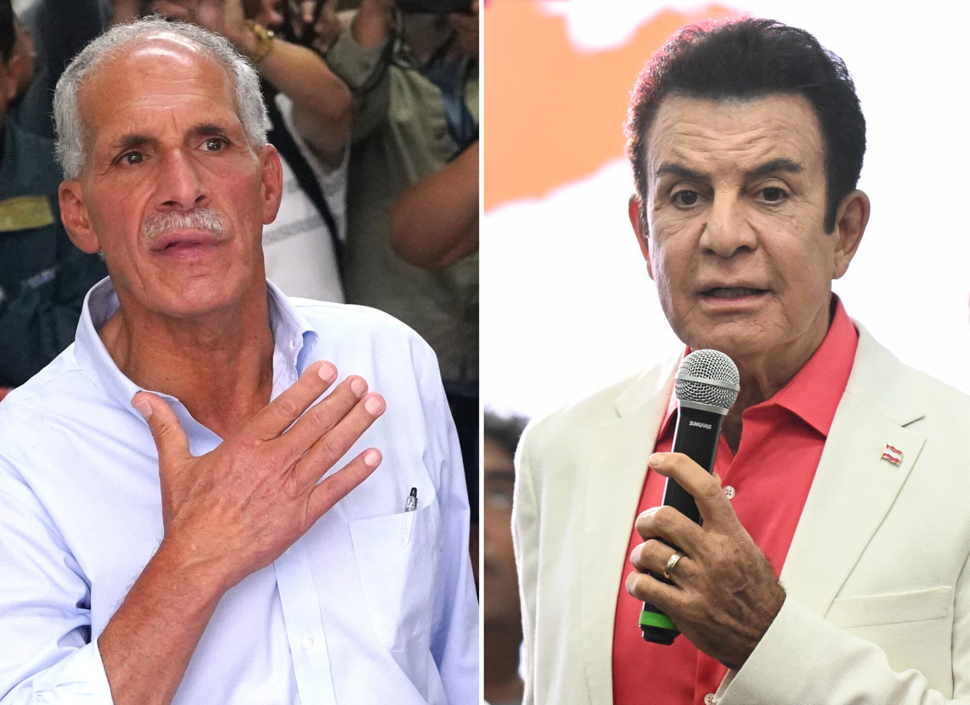 <em>El candidato presidencial del Partido Nacional de Honduras, Nasry Asfura, y el candidato presidencial hondureño del partido liberal, Salvador Nasralla, en Tegucigalpa el 30 de noviembre de 2025. (Johny MAGALLANES y Marvin RECINOS / AFP a través de Getty Images)</em>