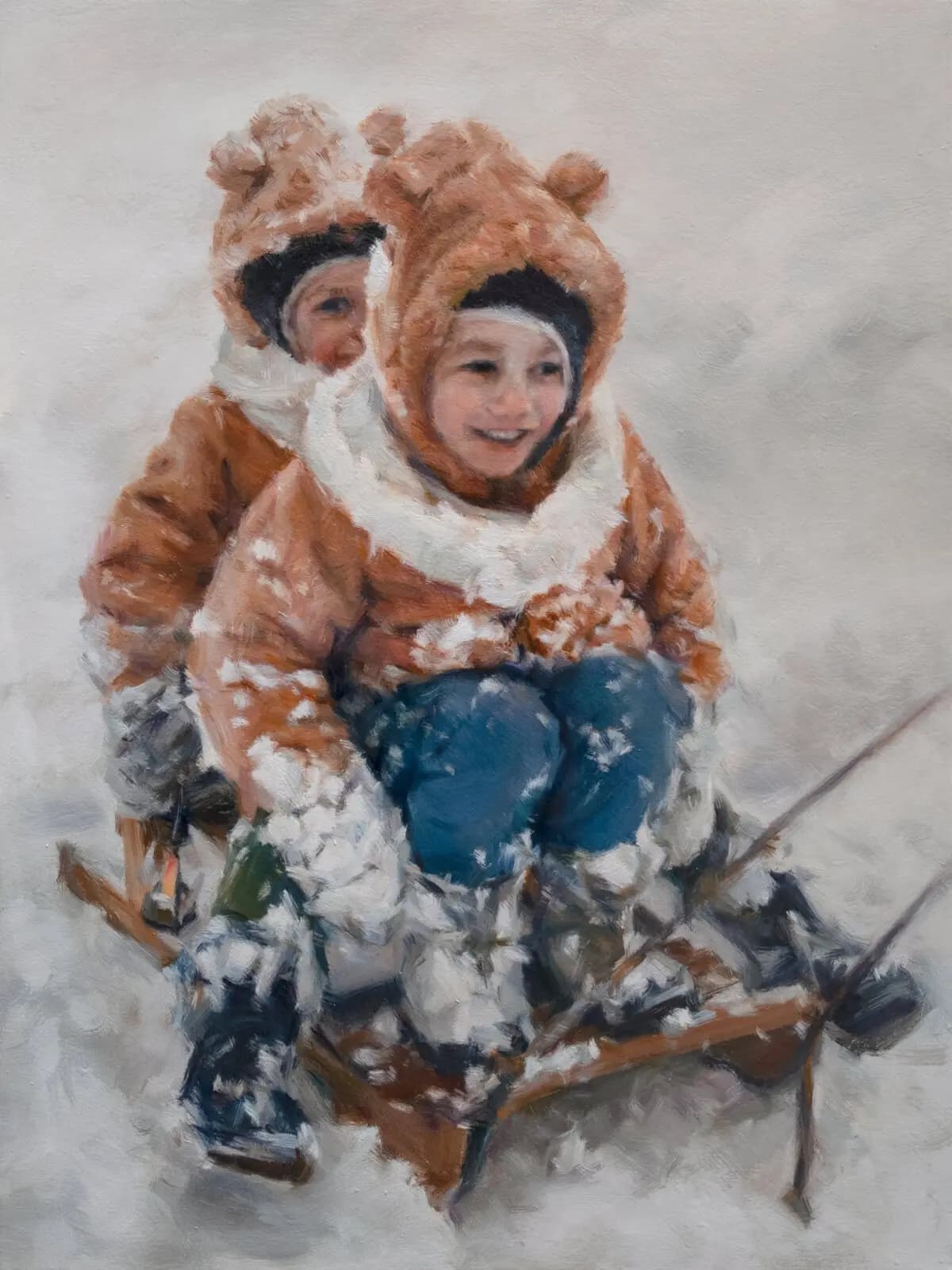 <em>“La alegría de ese día de invierno”, 2025, de Louise Lu. Óleo sobre lienzo; 61 x 45 cm. (Cortesía del Concurso Internacional de Pintura Figurativa NTD).</em>