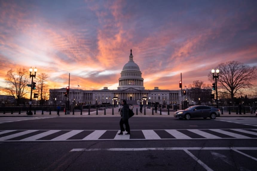 El Capitolio de Estados Unidos al atardecer en Washington, el 12 de enero de 2026. (Madalina Kilroy/The Epoch Times)
