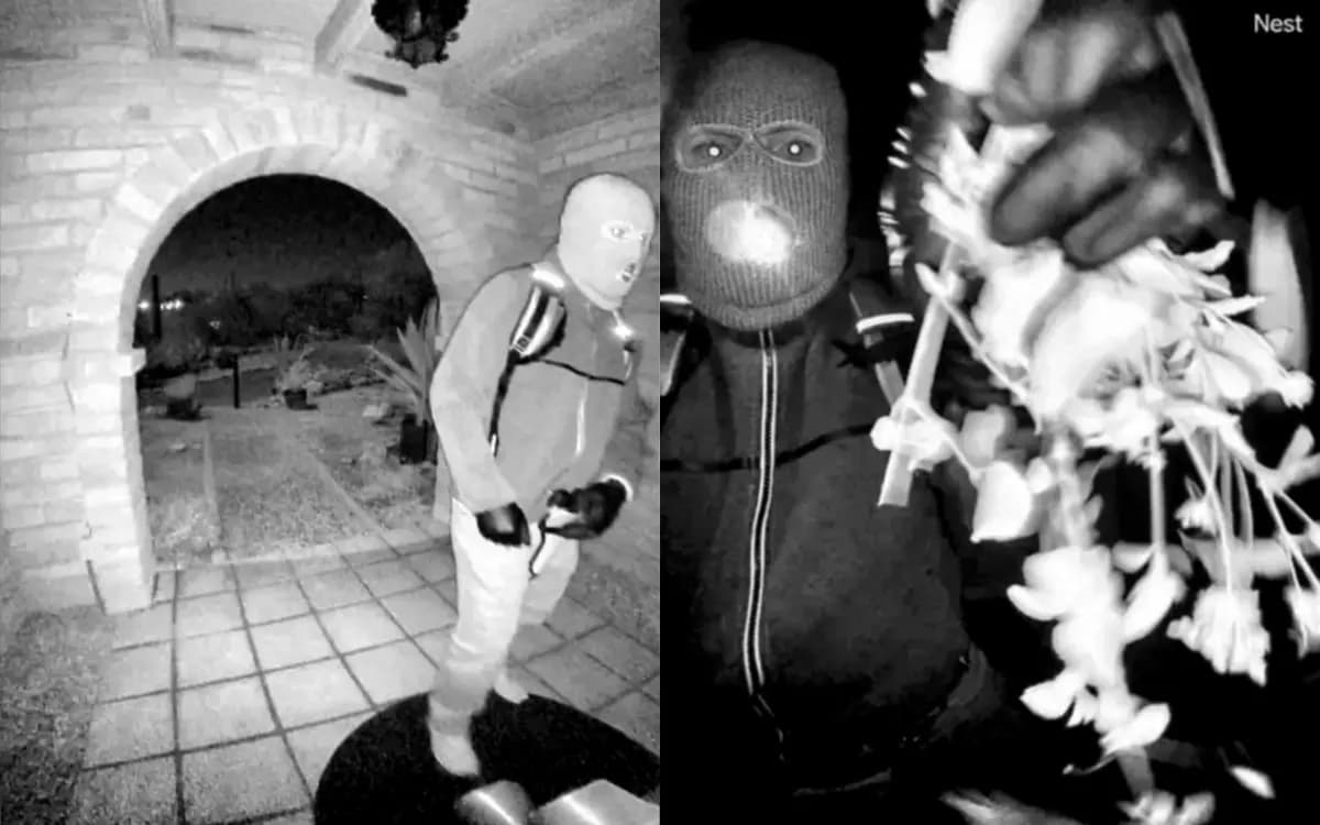Una combinación de imágenes de video muestra a una persona enmascarada fuera de la casa de Nancy Guthrie en Catalina Foothills, Arizona. (FBI a través de The Epoch Times).