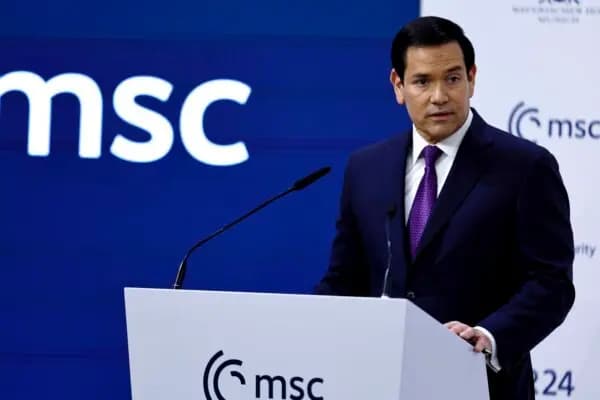 El secretario de Estado de Estados Unidos, Marco Rubio, pronuncia un discurso inaugural en la 62.ª Conferencia de Seguridad de Múnich, celebrada en Múnich (Alemania) el 14 de febrero de 2026. (Johannes Simon/Getty Images)
