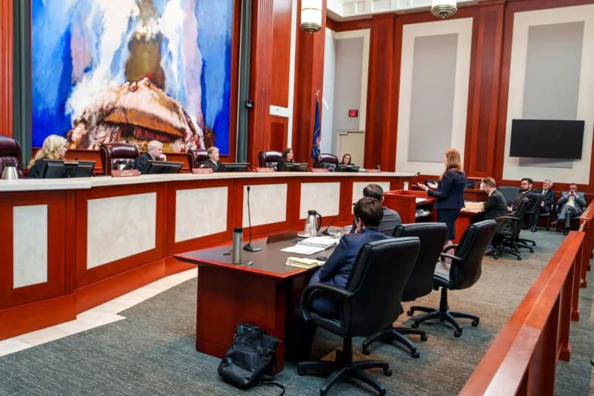 Un abogado presenta un argumento a favor de Utah en un caso que impugna los distritos electorales del estado ante la Corte Suprema de Utah en Salt Lake City, el 11 de julio de 2023. (Leah Hogsten/The Salt Lake Tribune vía AP, Pool, archivo)