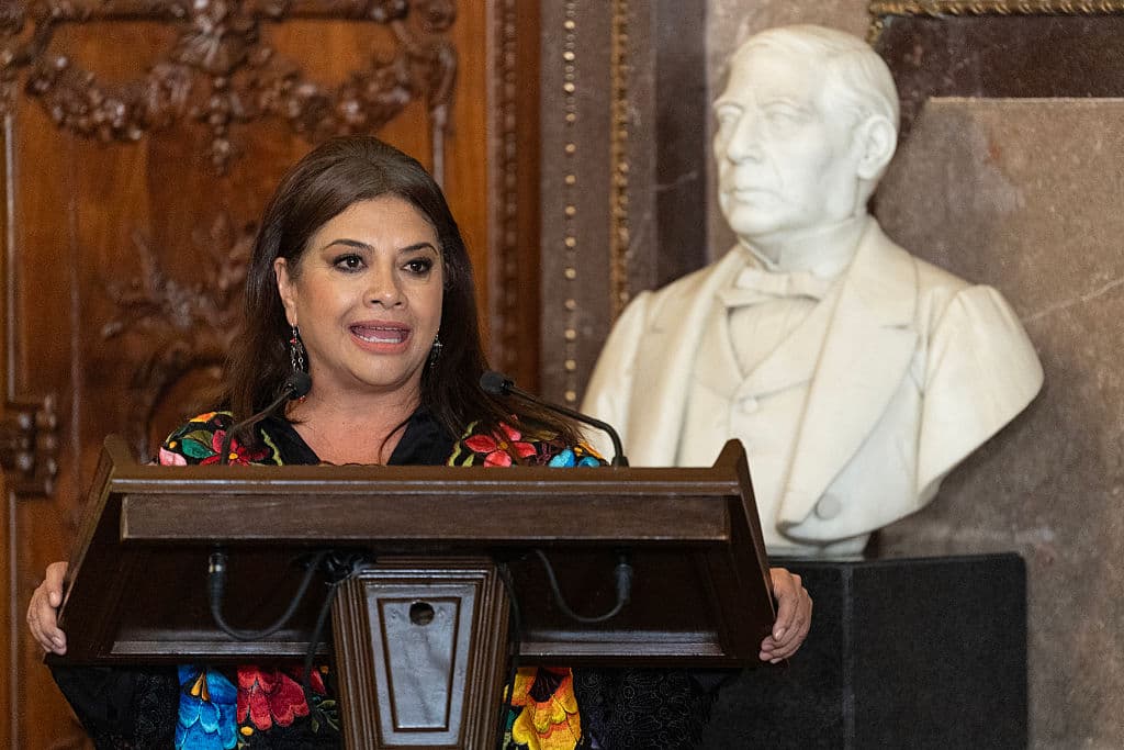 La jefa de gobierno de la Ciudad de México, Clara Brugada en el Antiguo Ayuntamiento de la Ciudad de México, el 28 de agosto de 2025. (YURI CORTEZ/AFP a través de Getty Images)