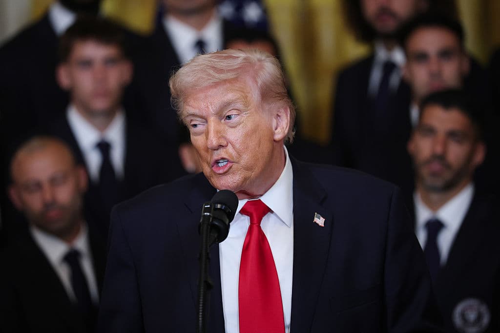 <em>El presidente de Estados Unidos, Donald Trump, habla durante un evento en honor al Inter Miami CF, campeón de la Copa MLS 2025, en el Salón Este de la Casa Blanca el 5 de marzo de 2026 en Washington, D. C. (Foto de Win McNamee/Getty Images)</em>