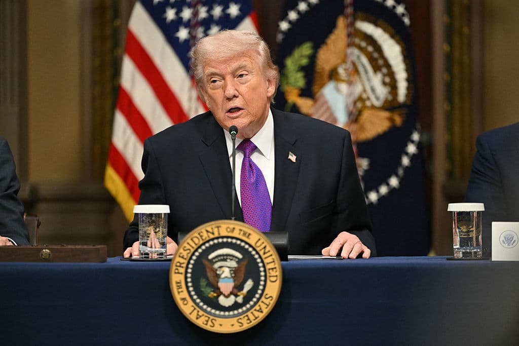 US President Donald Trump speaks during a roundtable on Ratepayer Protection Pledge in the Indian Treaty Room at the Eisenhower Executive Office Building on the White House campus in Washington, DC on March 4, 2026. (Photo by ANDREW CABALLERO-REYNOLDS / AFP via Getty Images)