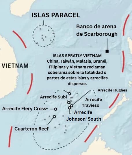 Un mapa de las islas artificiales construidas por China en el mar de la China Meridional. (Ted Yoho/Oficina de Ted Yoho).
