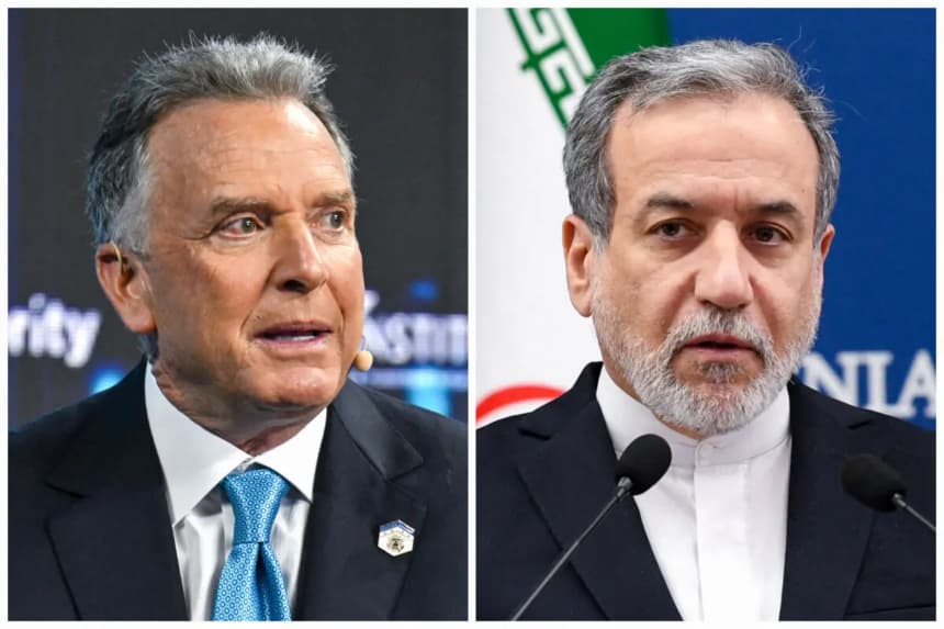 (Izquierda) El enviado especial de EE. UU. para Medio Oriente, Steve Witkoff, habla durante la Cumbre Prioritaria del FII en Miami Beach, Florida, el 20 de febrero de 2025. (Derecha) El ministro de Asuntos Exteriores iraní, Abbas Araghchi, asiste a una rueda de prensa en Ereván, Armenia, el 25 de marzo de 2025. (Chandan Khanna, Karen Minasyan/AFP vía Getty Images)