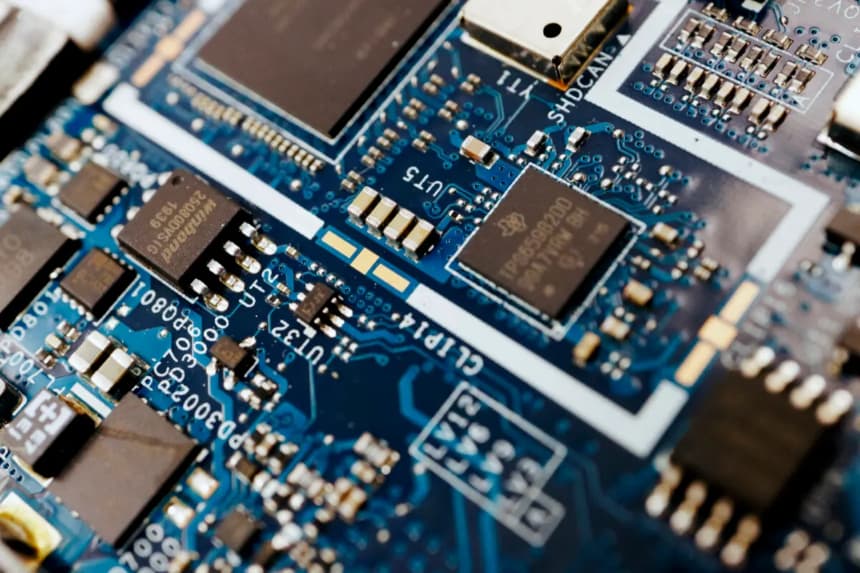 Chips semiconductores en una placa de circuito de un ordenador, en esta imagen ilustrativa tomada, el 25 de febrero de 2022. (Florence Lo/Reuters)