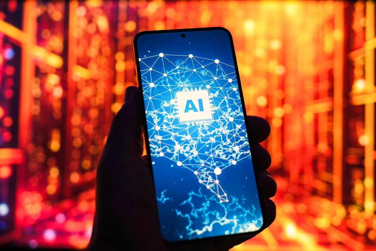 En esta ilustración fotográfica del 16 de mayo de 2025 se muestra la pantalla de un teléfono en la que aparece el logotipo de IA. (Oleksii Pydsosonnii/The Epoch Times)