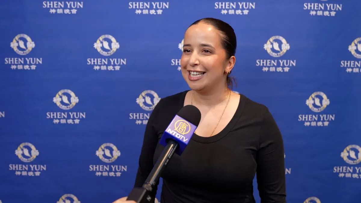 <em>Sofia Amodio comparte su experiencia en Shen Yun 2026 tras ver el espectáculo en Lyon, Francia, el 12 de abril de 2026. (NTD)</em>