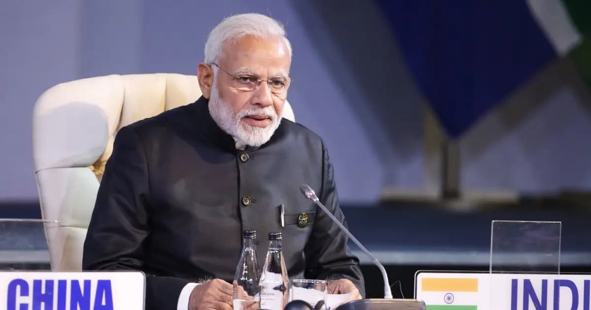 <em>El primer ministro indio, Narendra Modi, asiste a la décima cumbre de los BRICS en Johannesburgo, Sudáfrica, el 27 de julio de 2018. (Mike Hutchings/AFP/Getty Images)</em>
