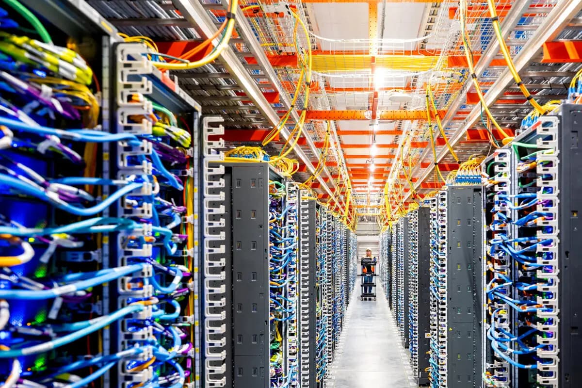<em>Un técnico trabaja en un centro de datos de IA de Amazon Web Services en New Carlisle, Indiana, el 2 de octubre de 2025. (Noah Berger para AWS/Reuters).</em>