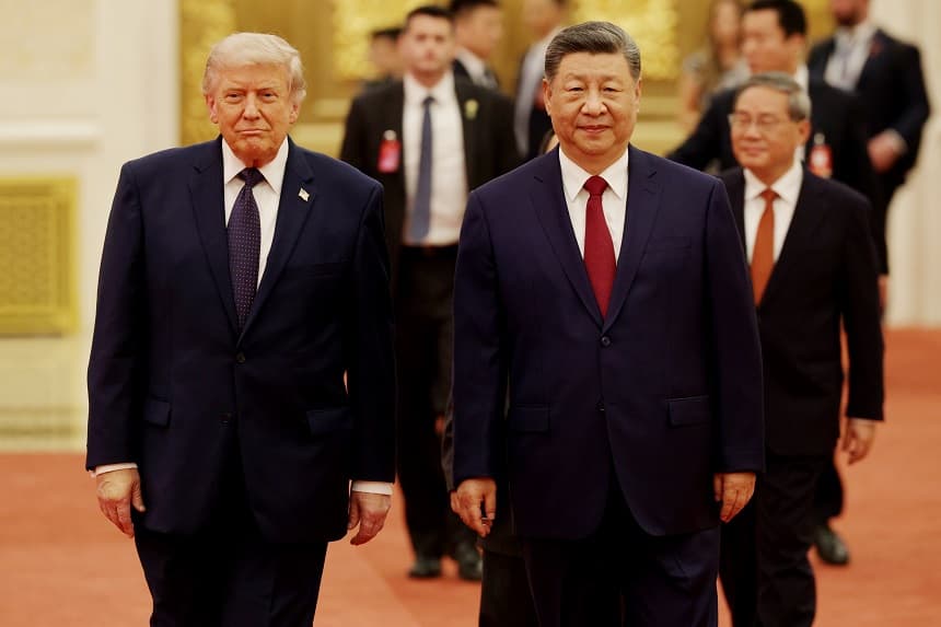 El presidente de Estados Unidos, Donald Trump, llega a un banquete de Estado ofrecido por el presidente chino, Xi Jinping, en el Gran Salón del Pueblo el 14 de mayo de 2026 en Beijing, China. (Alex Wong/Getty Images)