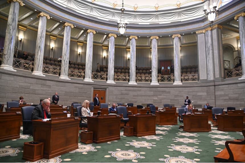 Hemiciclo del Senado de Misuri durante una obstrucción parlamentaria el 12 de septiembre de 2025 en Jefferson City, Misuri. (Michael B. Thomas/Getty Images).