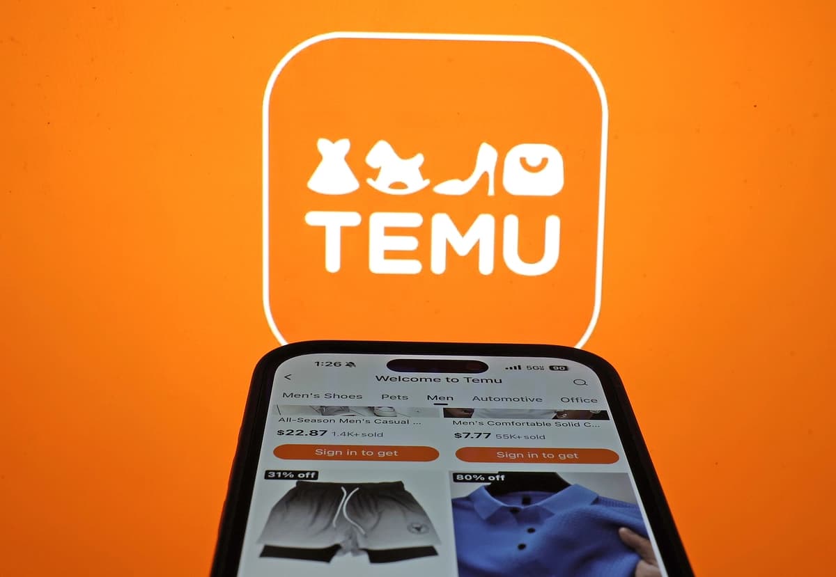 El logotipo de Temu se muestra en una computadora portátil en San Anselmo, California, el 26 de febrero de 2024. (Justin Sullivan/Getty Images).