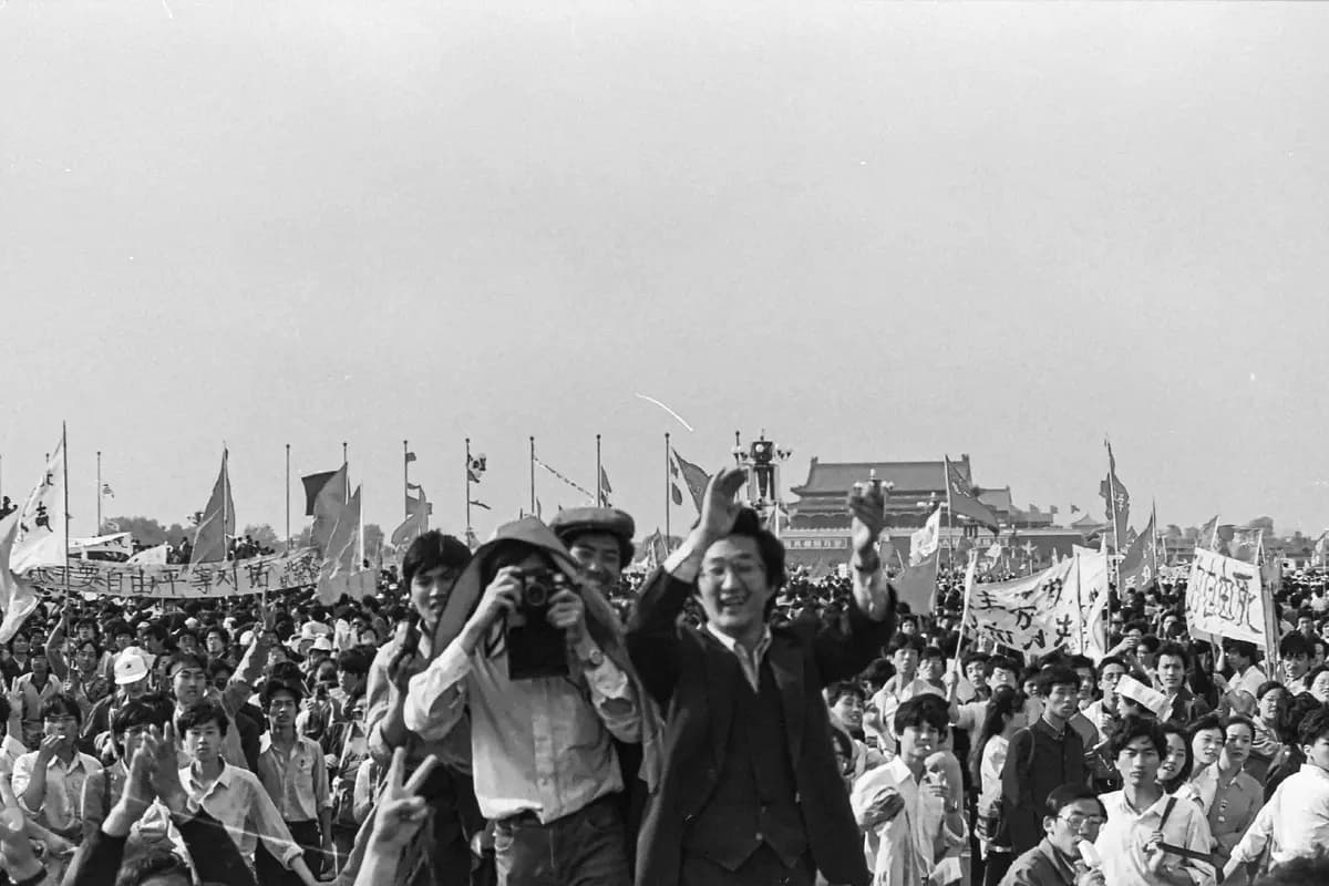 Manifestantes prodemocracia durante una protesta en la Plaza de Tiananmen en Beijing en 1989.