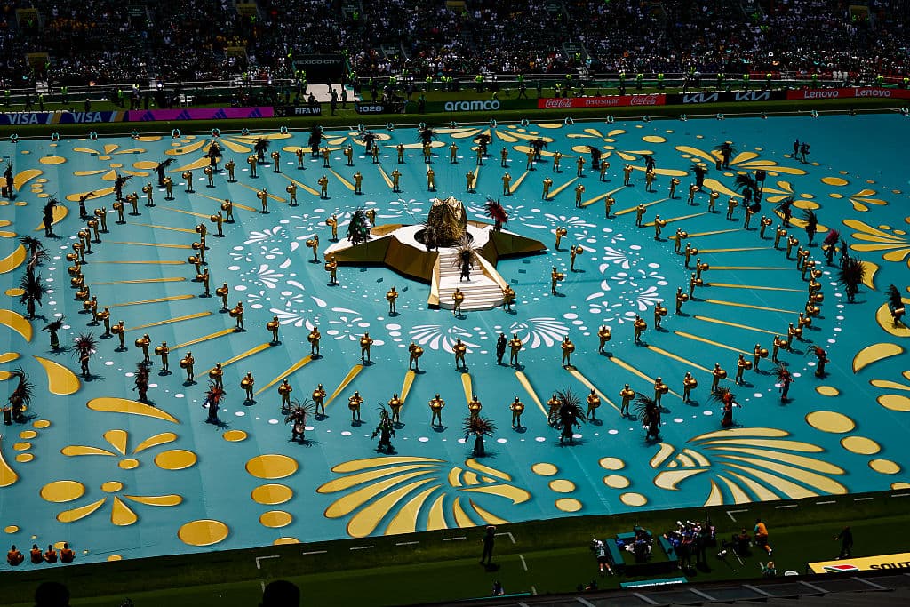 Artistas actúan durante la ceremonia inaugural previa al partido de fútbol del Grupo A del Mundial de 2026 entre México y Sudáfrica, celebrado en el Estadio de la Ciudad de México, en la Ciudad de México, el 11 de junio de 2026. (Rodrigo OROPEZA / AFP vía Getty Images)
