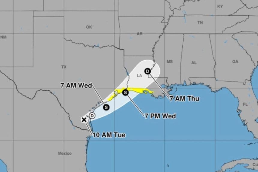 El Servicio Meteorológico Nacional emitió alertas de tormenta tropical el martes a lo largo de zonas de la costa del Golfo ante la posible formación de una tormenta tropical. (National Weather Service vía The Epoch Times)