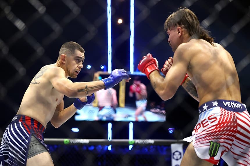 WASHINGTON, DC - JUNE 14: Steve Garcia of the United States and Diego Lopes of Brazil square off during UFC Freedom 250 at the White House on June 14, 2026 in Washington, DC. (Photo by Chris Graythen/Getty Images)
