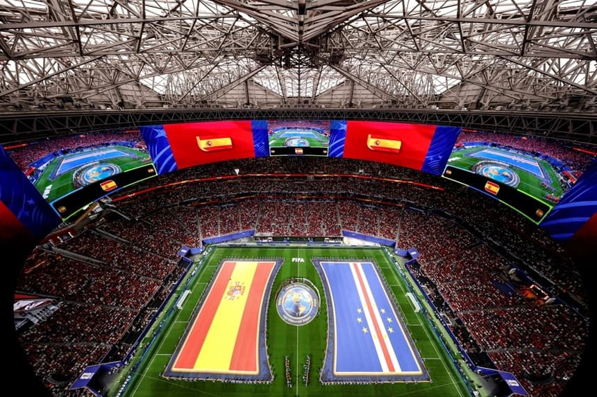 Vista general de los jugadores alineados antes del partido del Grupo H de la Copa del Mundo de la FIFA 2026 entre España y Cabo Verde, celebrado en el Atlanta Stadium de Atlanta, Georgia, el 15 de junio de 2026. (Justin Setterfield/Getty Images)
