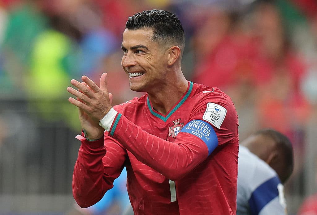 Cristiano Ronaldo, número 7 de Portugal, reacciona durante el partido del Grupo K de la Copa del Mundo de la FIFA 2026 entre Portugal y la República Democrática del Congo, disputado en el Houston Stadium el 17 de junio de 2026 en Houston, Texas. (Foto de Alex Slitz/Getty Images)