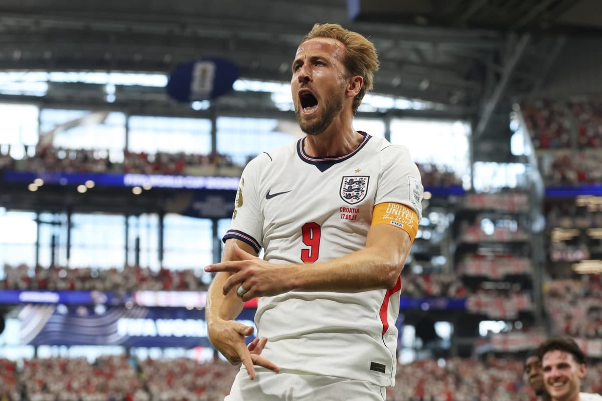 Harry Kane, número 9 de Inglaterra, celebra el gol que marcó para su equipo durante el partido del Grupo L del Mundial FIFA 2026 entre Inglaterra y Croacia en el Dallas Stadium de Arlington, Texas, el 17 de junio de 2026. (Richard Pelham/Getty Images)