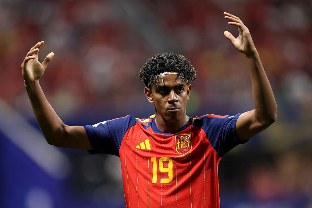 <em>Lamine Yamal #19 de España durante el partido del Grupo H de la Copa Mundial de la FIFA 2026 entre España y Arabia Saudita en el Estadio de Atlanta el 21 de junio de 2026 en Atlanta, Georgia. (Justin Setterfield/Getty Images)</em>
