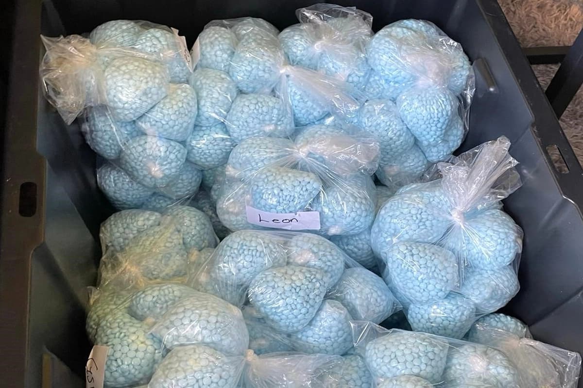 Esta fotografía, proporcionada por la Administración para el Control de Drogas de Estados Unidos (DEA), muestra pastillas que contienen fentanilo, incautadas por la DEA en Nuevo México el 28 de abril de 2025. (DEA vía AP).