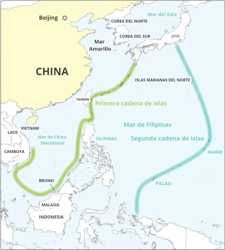 Primera y segunda cadenas de islas. (Cortesía del Departamento de Defensa).