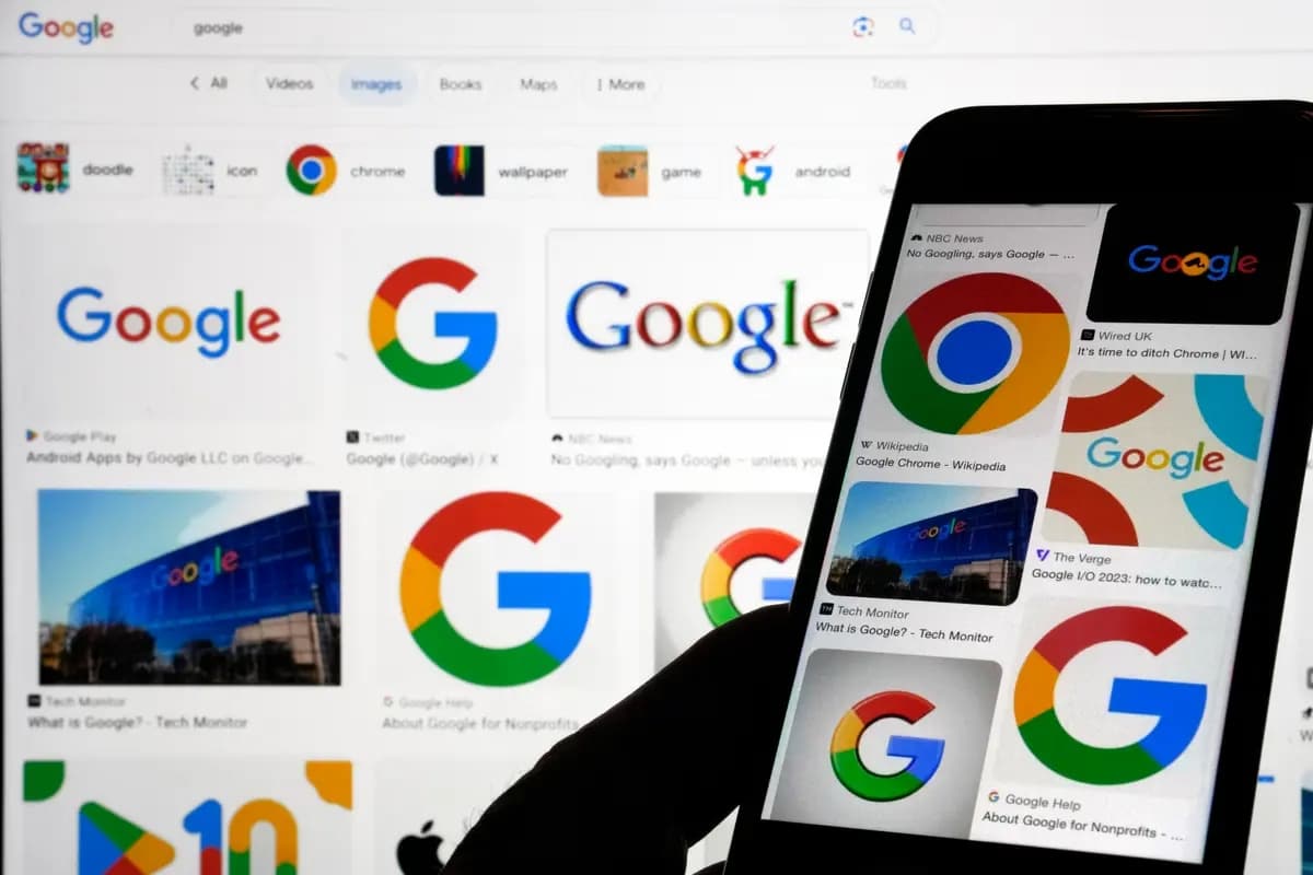 Se muestran los logotipos de Google al realizar una búsqueda en Google en Nueva York el 11 de septiembre de 2023. (Richard Drew/AP)