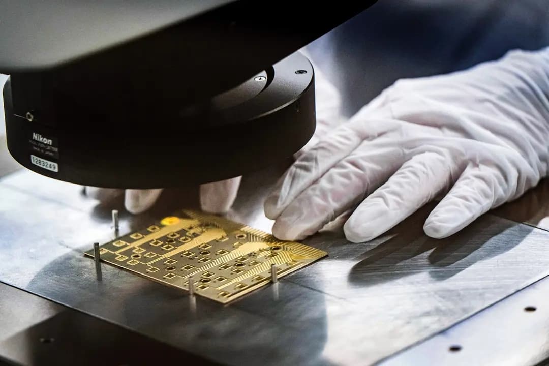 Un trabajador realiza pruebas en una planta de fabricación de Coherent, donde se desarrollan láseres para la transmisión de datos entre chips —lo cual podría reducir el consumo de energía de los sistemas de IA—, en Sherman, Texas, el 16 de junio de 2026. Los centros de datos están adoptando la luz, pasando del cobre a la fibra óptica a medida que crecen los sistemas de IA. (Jeffrey McWhorter/AP Photo)