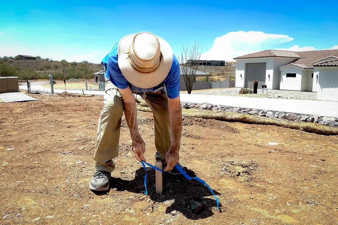 El zahorí profesional Jack Coel marca una posible fuente de agua subterránea a unos 400 pies bajo la superficie en Phoenix, el 13 de julio de 2026. (Allan Stein/The Epoch Times)