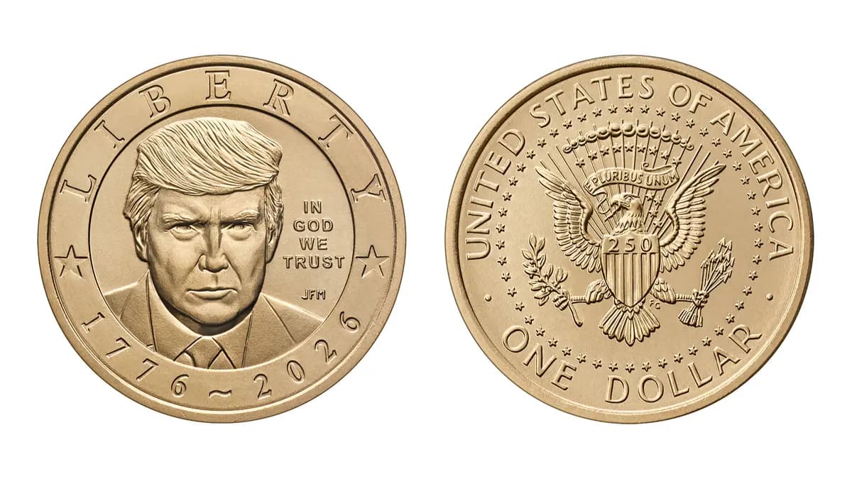 Una nueva moneda de 1 dólar presenta la imagen del presidente Donald Trump. (Departamento del Tesoro/Gráfico de AP)