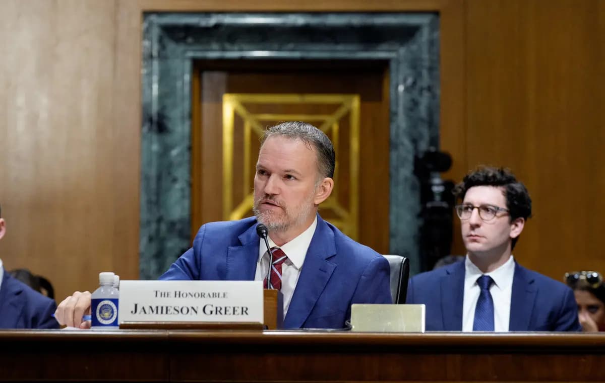 <em>El representante comercial de Estados Unidos, Jamieson Greer, interviene durante una audiencia del Comité de Finanzas del Senado en Washington el 22 de julio de 2026. (Andrew Harnik/Getty Images).</em>
