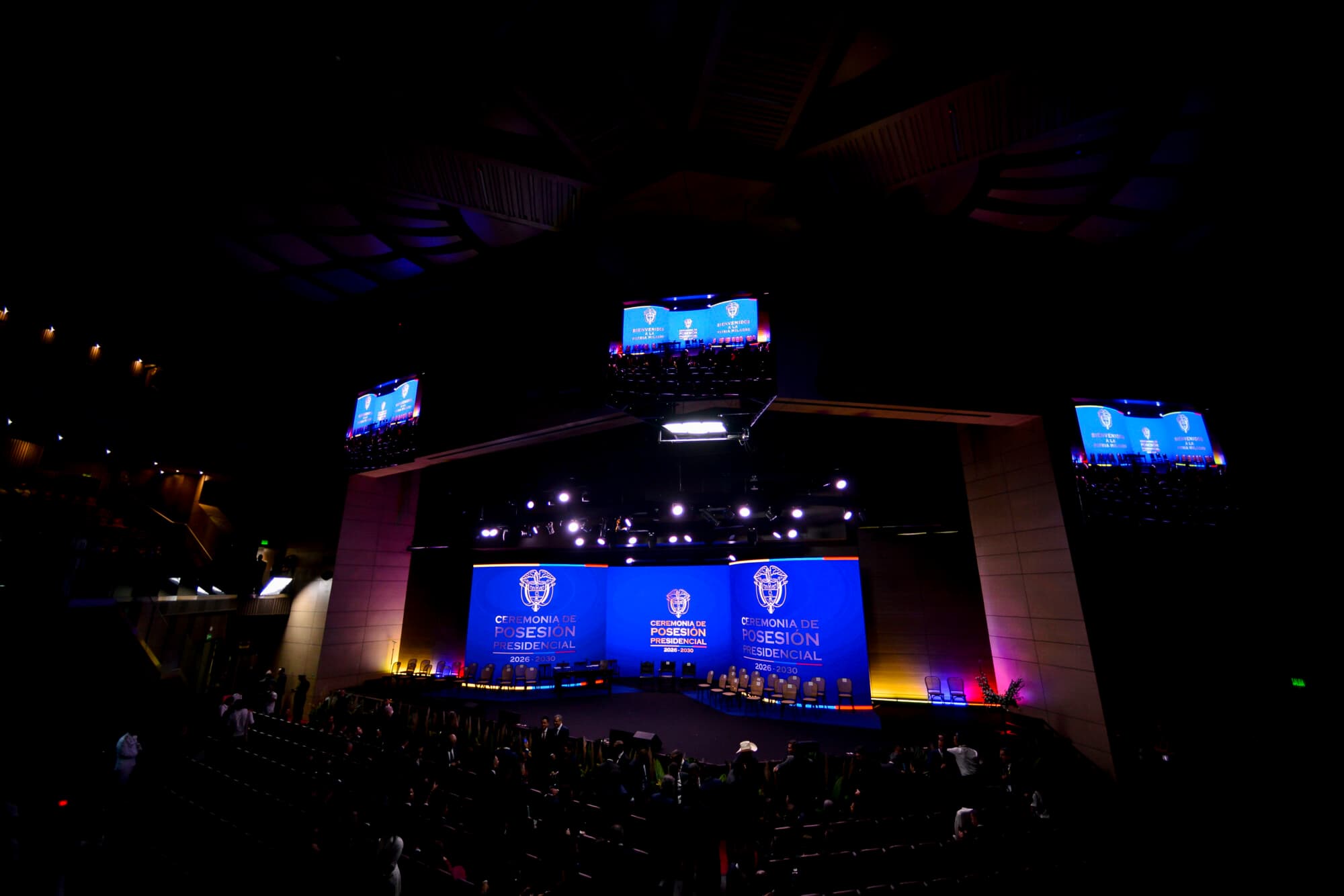 Vista general del interior de la Arena USC antes de la toma de posesión presidencial en la Arena USC el 7 de agosto de 2026 en Cali, Colombia. Abelardo de la Espriella asume el cargo tras una reñida victoria en las elecciones presidenciales. (Gabriel Aponte/Getty Images)