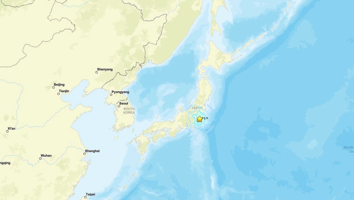 Un mapa muestra la ubicación de un terremoto de magnitud 5,8 sacude el este de Japón. (USGS/Captura de pantalla vía The Epoch Times)
