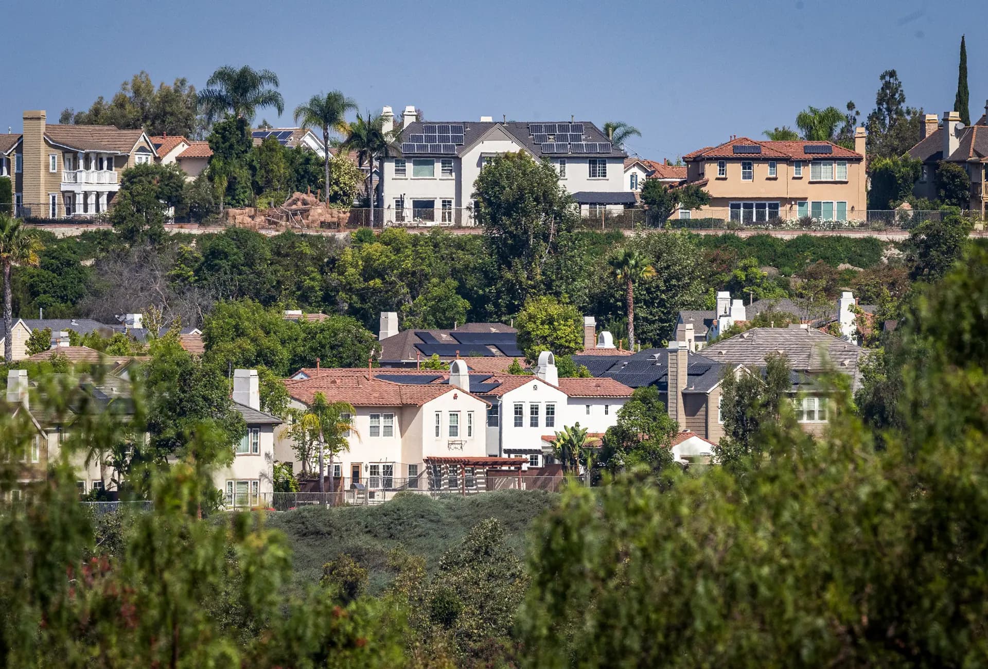 Viviendas en Ladera Ranch, California, el 24 de julio de 2026. Courtney Harris afirmó haber observado durante mucho tiempo la fumigación regular con herbicidas en zonas con muchos niños. (John Fredricks/The Epoch Times)