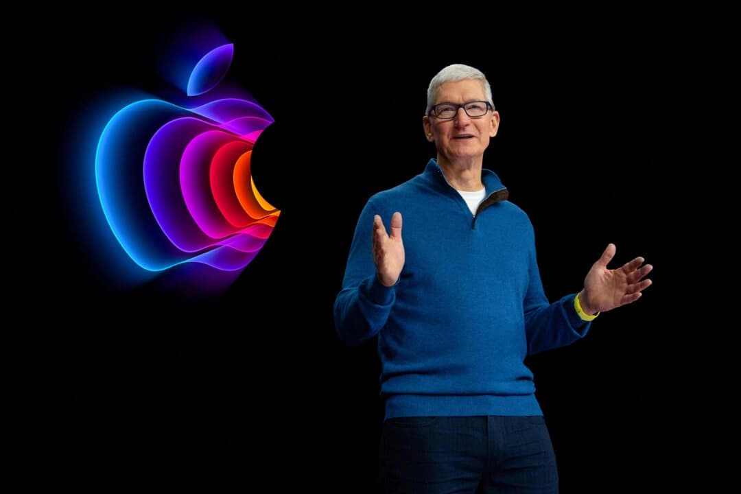 El director ejecutivo de Apple, Tim Cook, en un evento celebrado en el Apple Park de Cupertino, California, el 8 de marzo de 2022. (Brooks Kraft/Apple Inc./Reuters)